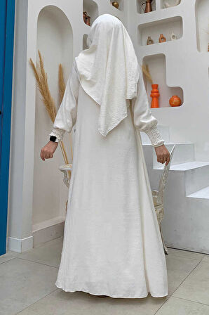 Şallı Elbiseli Abaya Takım 3883 Ekru