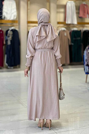 Şallı Elbiseli Abaya Takım 3883 Vizon