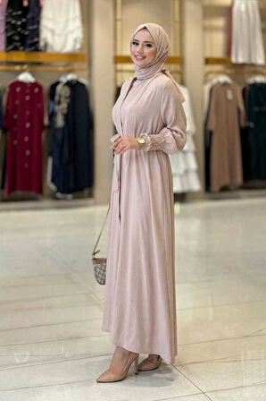 Şallı Elbiseli Abaya Takım 3883 Vizon