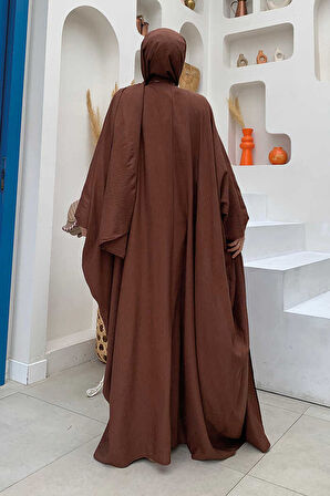 Şalıyla Birlikte Tulum ve Abaya İkili Takım 8519 Kahverengi