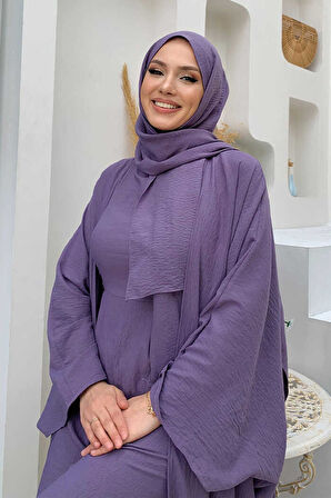 Şalıyla Birlikte Tulum ve Abaya İkili Takım 8519 Lila