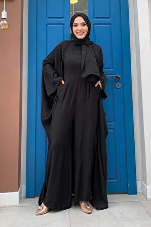 Şalıyla Birlikte Tulum ve Abaya İkili Takım 8519 Siyah