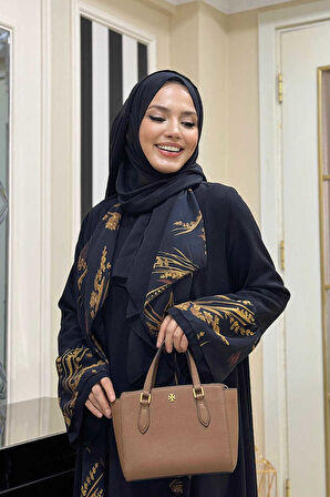 Çiçek Desenli Fırfırlı Abaya 7908 Siyah