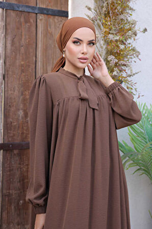 Bebekli Anne Elbisesi 3896 Kahverengi
