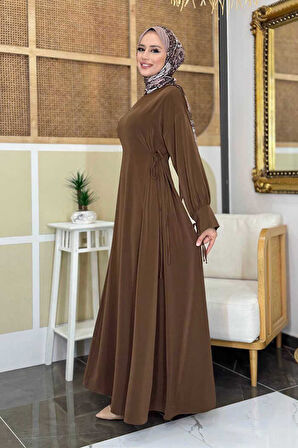 Bağlama Detaylı Elbise 6015 Kahverengi