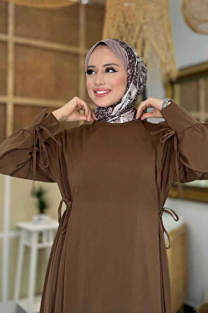 Bağlama Detaylı Elbise 6015 Kahverengi