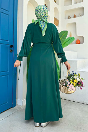Bağlama Detaylı Elbise 6015 Zümrüt