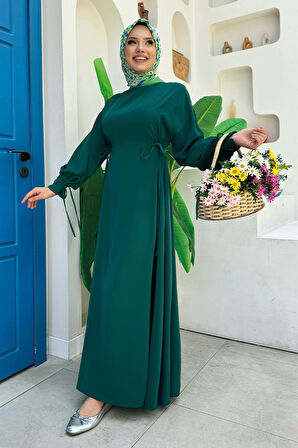 Bağlama Detaylı Elbise 6015 Zümrüt