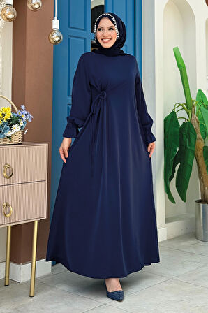 Tek Tarafı Yandan Büzmeli Elbise 6017 Lacivert