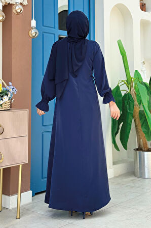 Tek Tarafı Yandan Büzmeli Elbise 6017 Lacivert