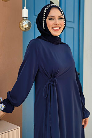Tek Tarafı Yandan Büzmeli Elbise 6017 Lacivert