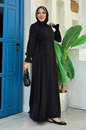 Tek Tarafı Yandan Büzmeli Elbise 6017 Siyah