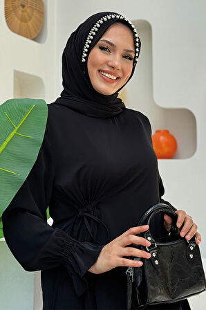 Tek Tarafı Yandan Büzmeli Elbise 6017 Siyah