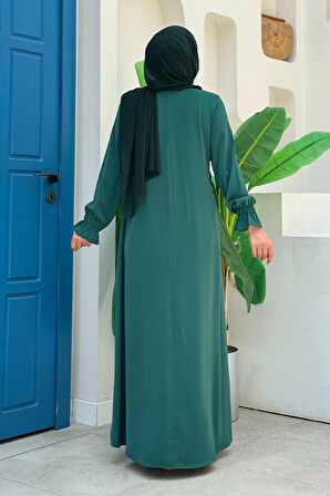 Tek Tarafı Yandan Büzmeli Elbise 6017 Zümrüt