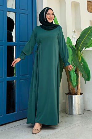 Tek Tarafı Yandan Büzmeli Elbise 6017 Zümrüt