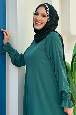 Tek Tarafı Yandan Büzmeli Elbise 6017 Zümrüt