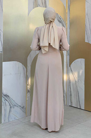 Bel Kısmı Taş İşlemeli Fırfır Görünümlü Elbise 3894 Taş