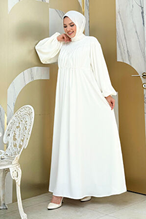 Kalp Robalı Elbise 6016 Ekru