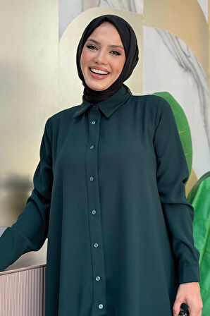 Dantel Ve Şifon Detaylı Asimetrik Kesim Tunik 2758 Zümrüt