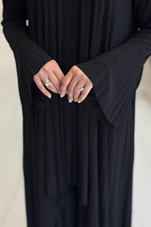 Pilise Detaylı Uzun Tunik ve Pantolon İkili Takım 8575 Siyah