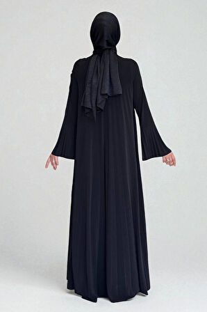 Pilise Detaylı Uzun Tunik ve Pantolon İkili Takım 8575 Siyah