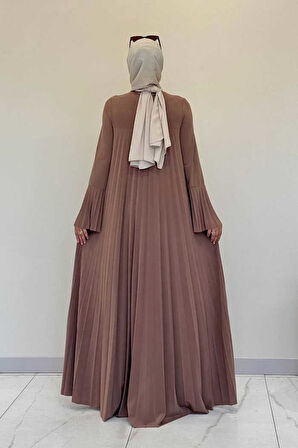 Pilise Detaylı Uzun Tunik ve Pantolon İkili Takım 8575 Taba