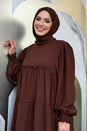 Katlı Salaş Elbise 6023 Kahverengi