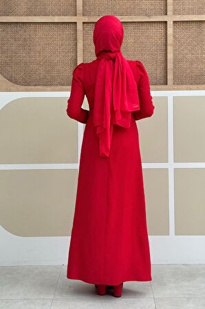 Omuz ve Bel Kısmı Taş Detaylı Abiye Elbise 3909 Kırmızı