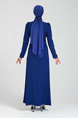 Omuz ve Bel Kısmı Taş Detaylı Abiye Elbise 3909 Lacivert