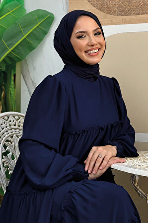 Katlı Salaş Elbise 6023 Lacivert