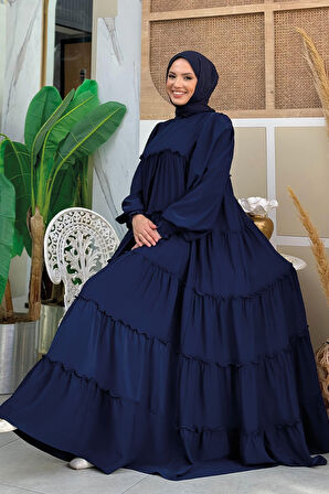 Katlı Salaş Elbise 6023 Lacivert