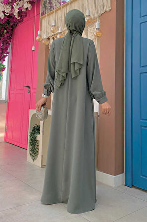 Çapraz Parça Görünümlü İncili Büyük Beden Elbise 3879-1 Mint