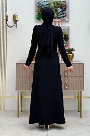 Omuz ve Bel Kısmı Taş Detaylı Abiye Elbise 3909 Siyah