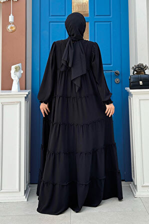 Katlı Salaş Elbise 6023 Siyah