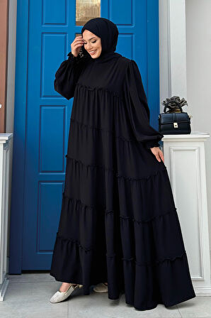 Katlı Salaş Elbise 6023 Siyah