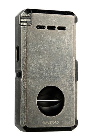 Quantoro Çift Torch Pürmüz V-Cut/Delicili/İğneli Fırçalı Gümüş Metal Puro Çakmağı - TRZ1084