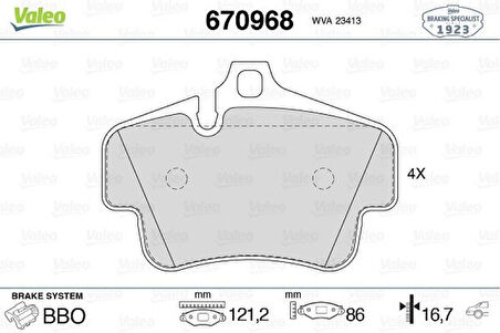 Vag Arka Fren Balatası Porsche 911 Cabrıo Carrera Targa Tavan Boxster Cayman 2.7 3.2 3.4 3.6 M 96.70 M 9 - Valeo 670968
