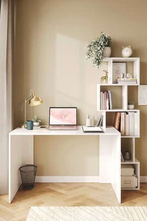 DF09108 Karan Kitaplıklı Çalışma Masası, Modern, Bilgisayar, Ders Çalışma, 120cm Ofis Masası Beyaz
