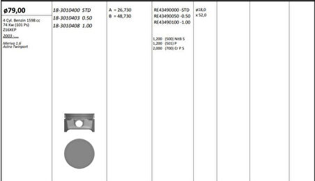 Opel Motor Piston+segmanı ( Riken )  79,00+0,50mm Cap Meriva 1.6 Astra Twinport Z16xep 4 Sil. Benzinli 15 - Kingpiston 18-3010403