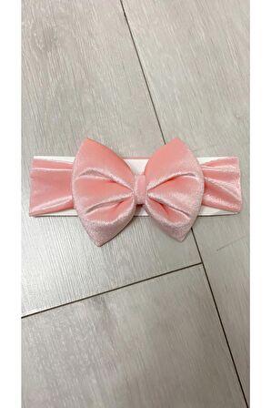 Pembe Büyük Fiyonklu Kadife Bandana