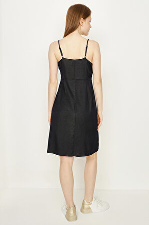 Kadın Askılı Düğmeli Mini Denim Elbise