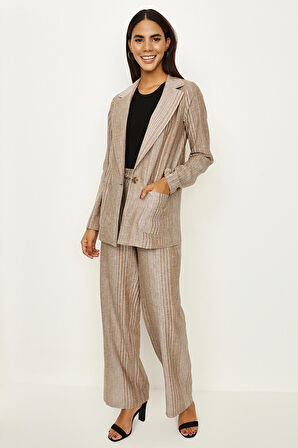 Kadın Çizgili Keten Ceket