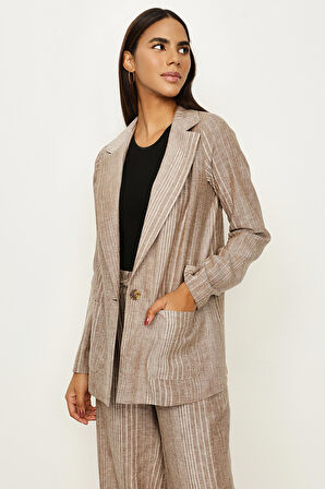 Kadın Çizgili Keten Ceket