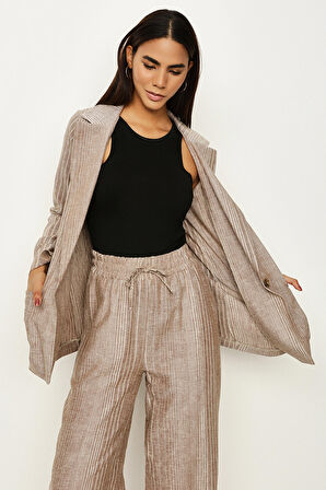 Kadın Çizgili Keten Ceket