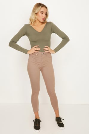 Kadın Yırtık Detaylı Yüksek Bel Skinny Jeans