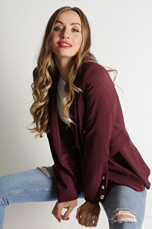 Kadın Gold Düğmeli Blazer Ceket