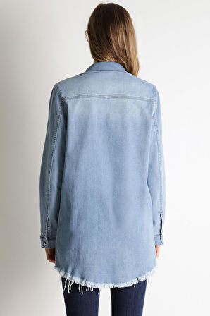 Kadın Etekleri Püsküllü Çıtçıt Kapamalı Gömlek Elbise