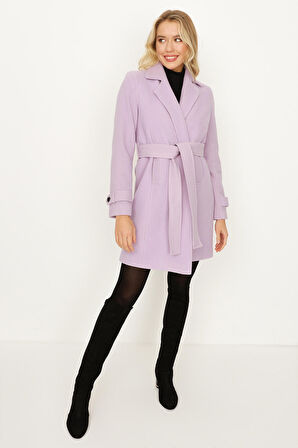 Kadın Kemerli Gabardin Kumaş Kaban