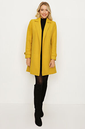 Kadın Kemerli Gabardin Kumaş Kaban