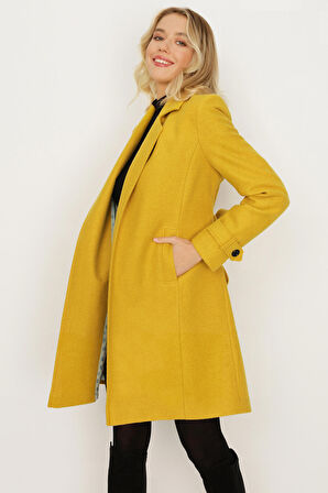 Kadın Kemerli Gabardin Kumaş Kaban